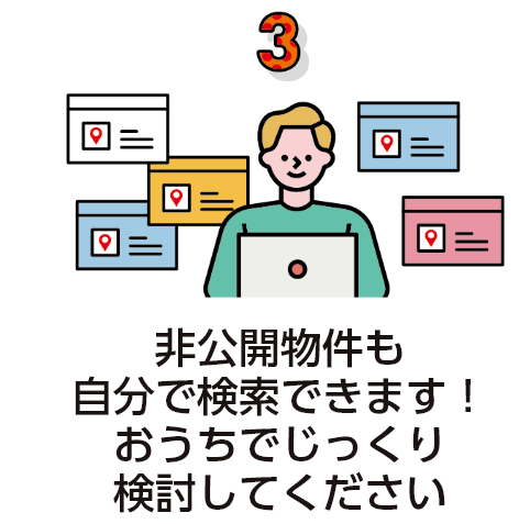 非公開物件も自分で検索できます！お家でじっくり検討して下さい